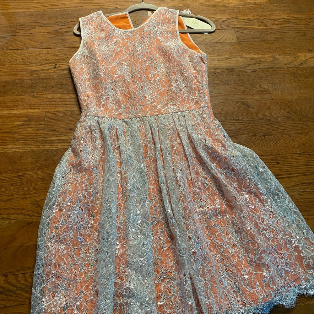 ERIN Erin Fetherston Metallic Lace Dress Size 6 Cantaloupe- NWT - Picture 10 of 11